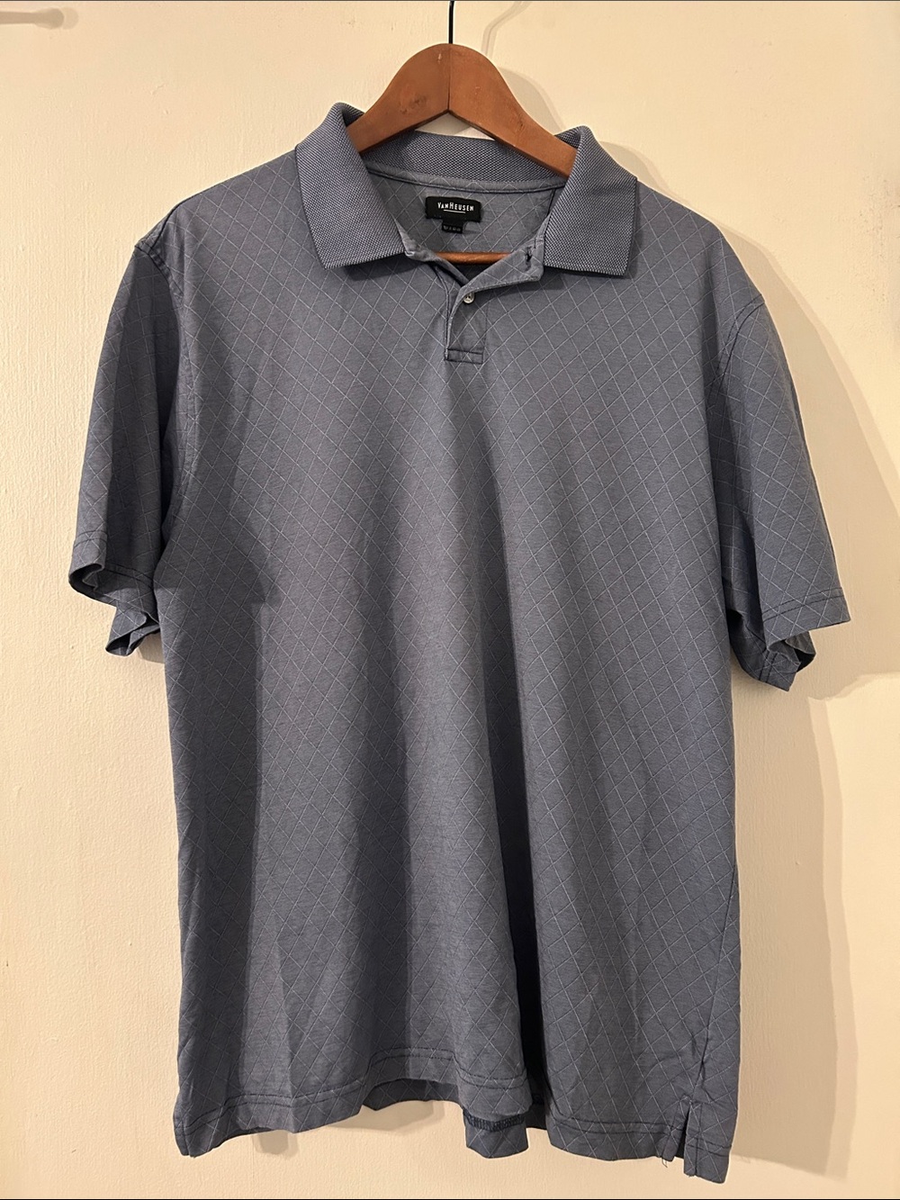 Van Heusen Blue Short-Sleeve Polo with Subtle Diamond Texture